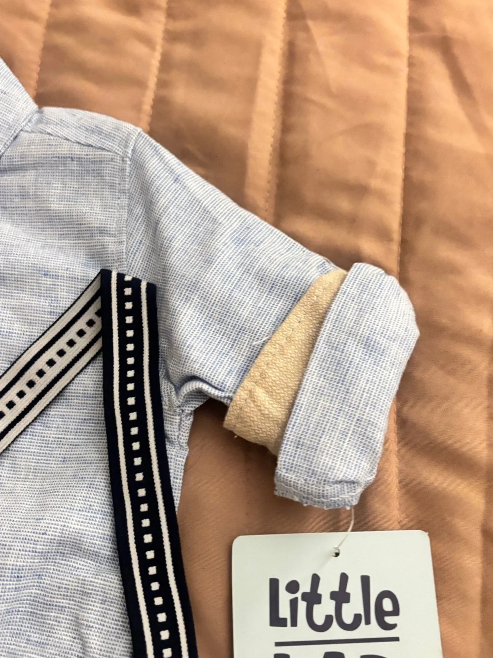 Little Lad Navy Stripe Suspenders for Kids - Blue & Tan